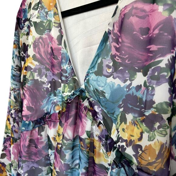 Kelly Felder Women's Colorful Floral Boho Plunging Neckline Mini Dress Size 6 - Picture 5 of 6